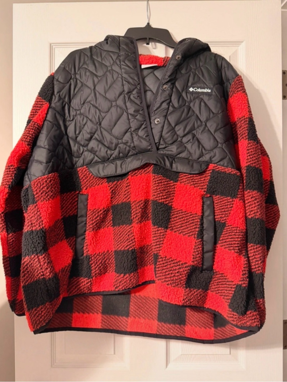 Columbia Red and Black Buffalo Plaid Quilted Pullover Hoodie